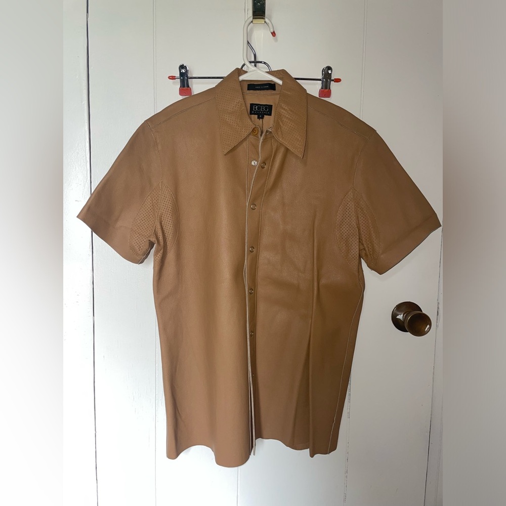 BCBG Maxazria leather button up